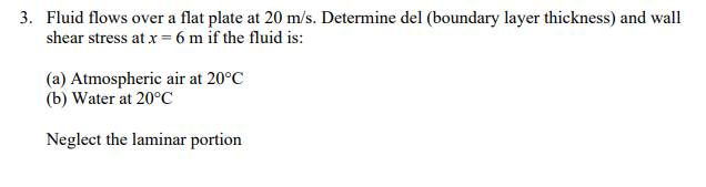 Solved Fluid flows over a flat plate at 20ms. ﻿Determine del | Chegg.com