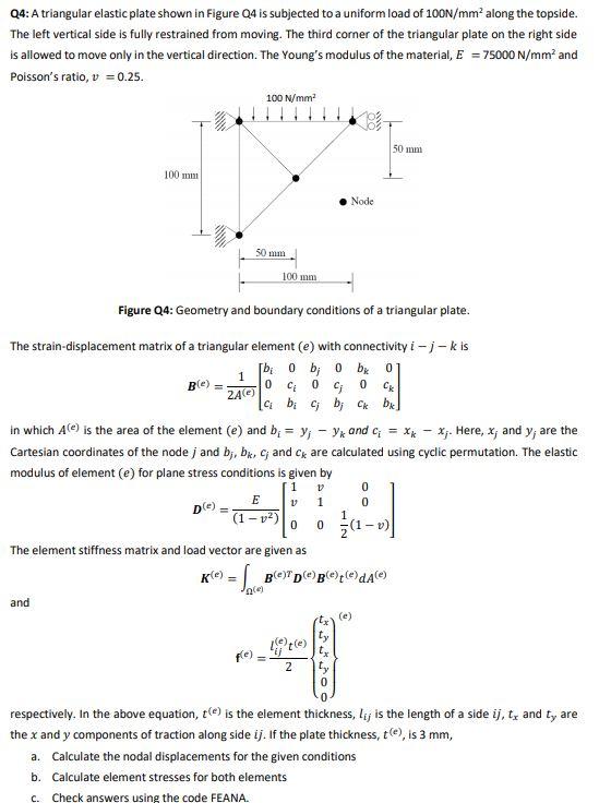 Q4 A Triangular Elastic Plate Shown In Figure Q4 Is Chegg Com