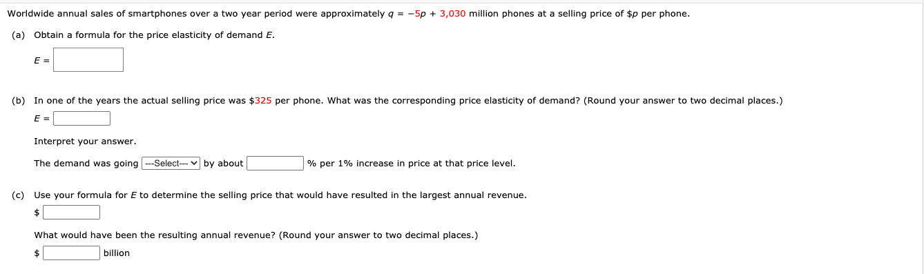 Solved Worldwide annual sales of smartphones over a two year | Chegg.com