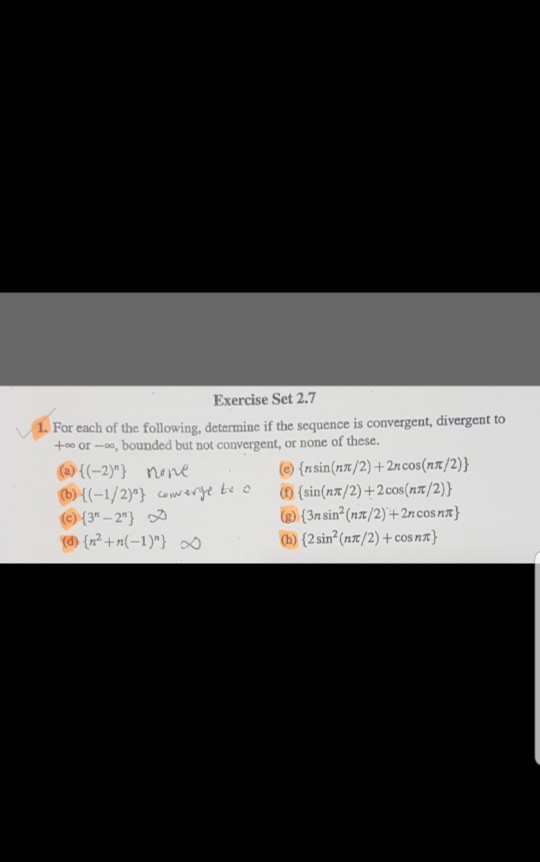 Solved Exercise Set 2.7 For Each Of The Following, Determine | Chegg.com