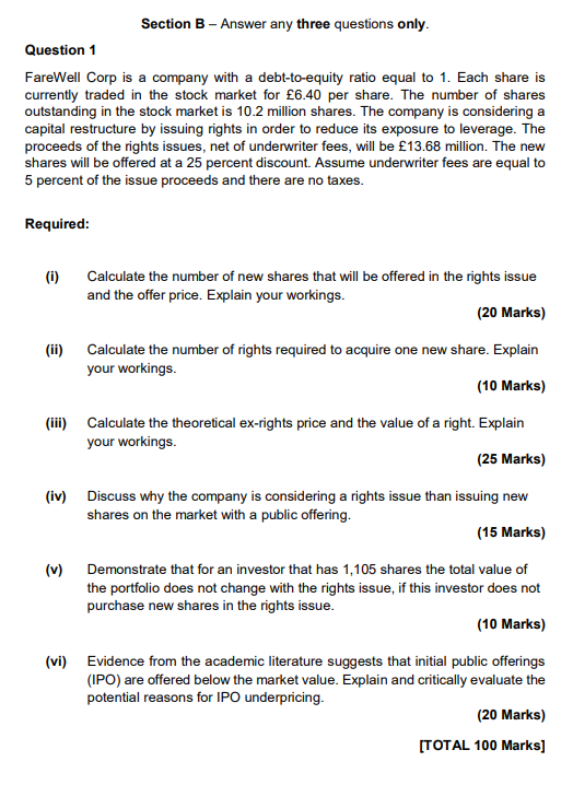 Section B - Answer Any Three Questions Only. Question | Chegg.com