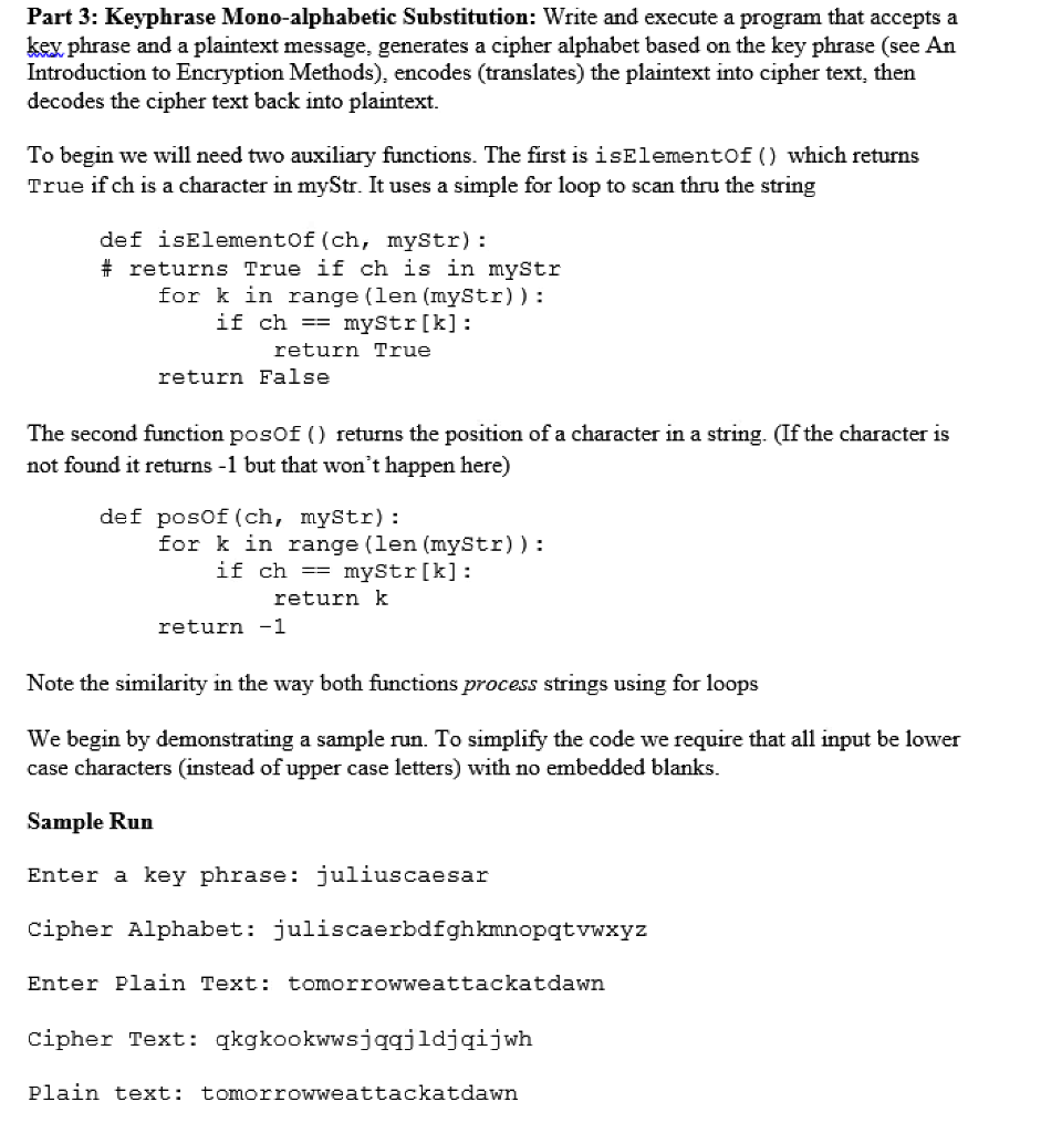 Part 1: A Shift Cipher (Encrypt): The following | Chegg.com