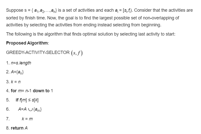 Python Activity selection last-to-start algorithm: | Chegg.com