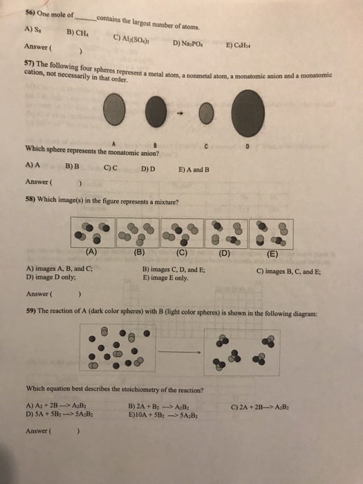 Solved 56) One mole of la A) S Answer ( 57) The following | Chegg.com