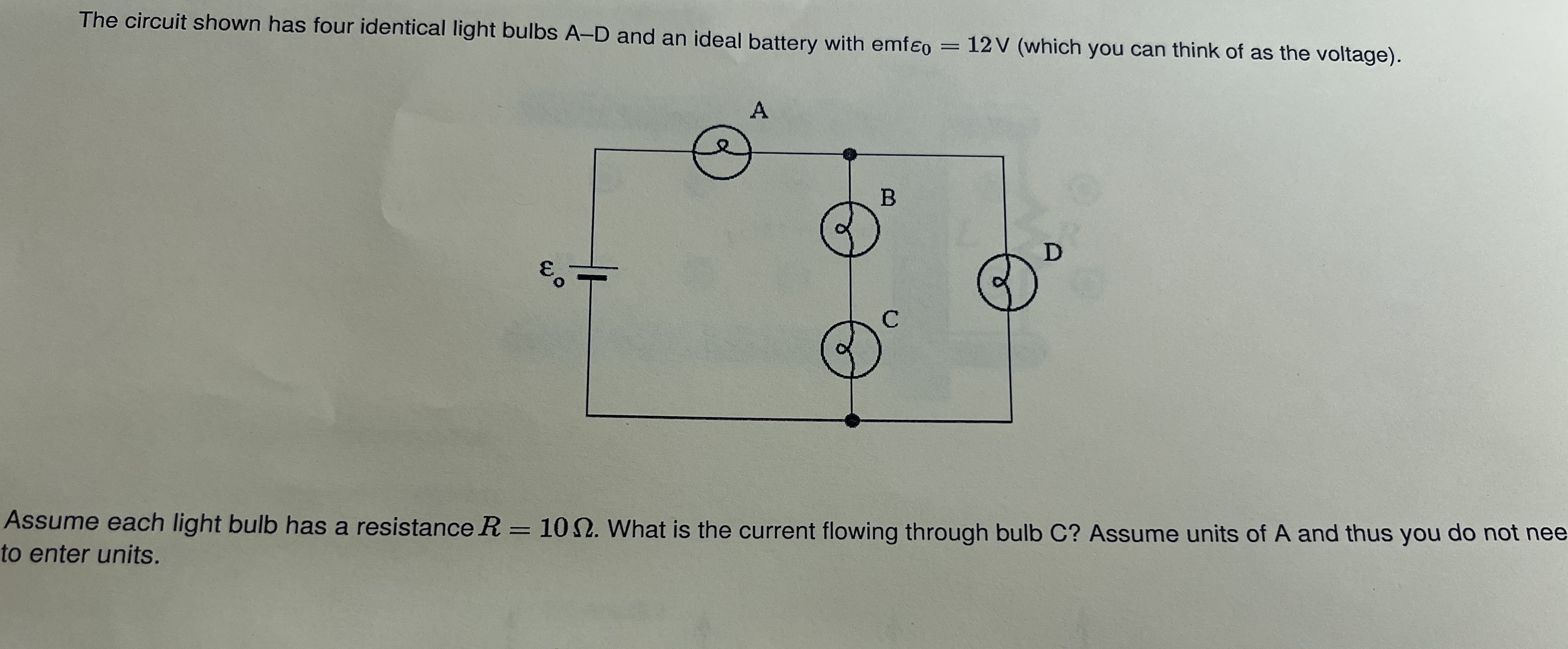 Solved The circuit shown has four identical light bulbs A−D | Chegg.com