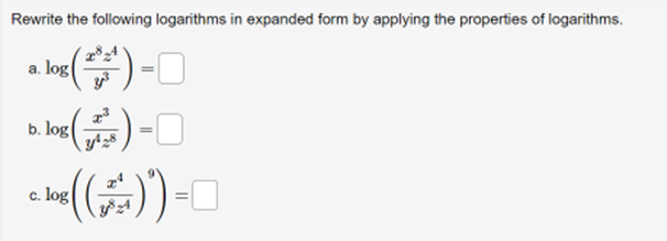 Solved Rewrite the following logarithms in expanded form by | Chegg.com