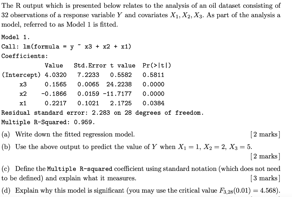 Solved The R output which is presented below relates to the | Chegg.com