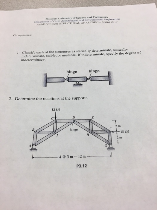 Hinge Problems Static Engineering Solved Department of Civil. Architectural, and Environmental | Chegg.com