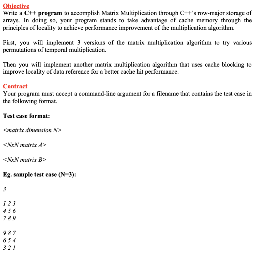 Objective Write a C++ program to accomplish Matrix | Chegg.com