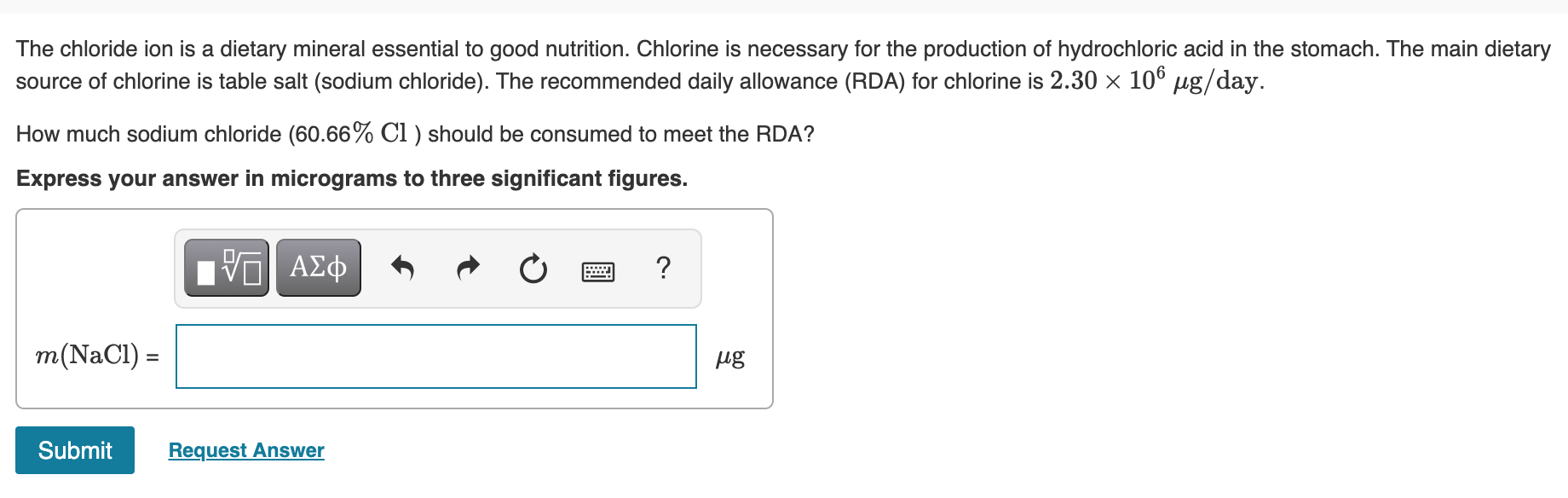 Solved The Chloride Ion Is A Dietary Mineral Essential To | Chegg.com