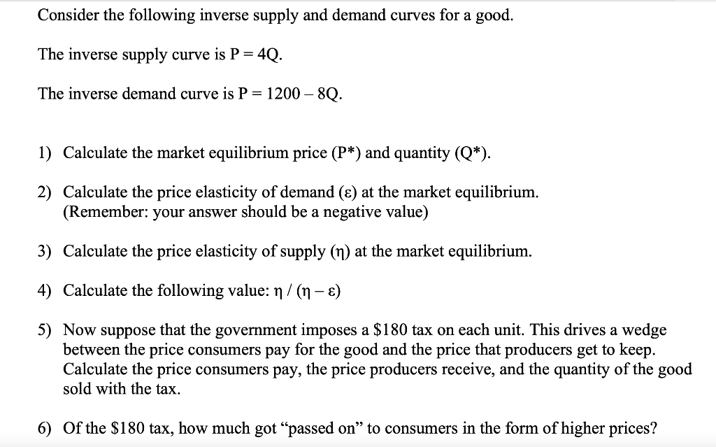 Solved Consider the following inverse supply and demand | Chegg.com