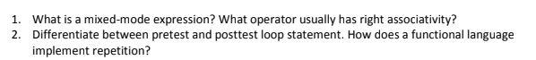 Solved 1. What is a mixed-mode expression? What operator | Chegg.com