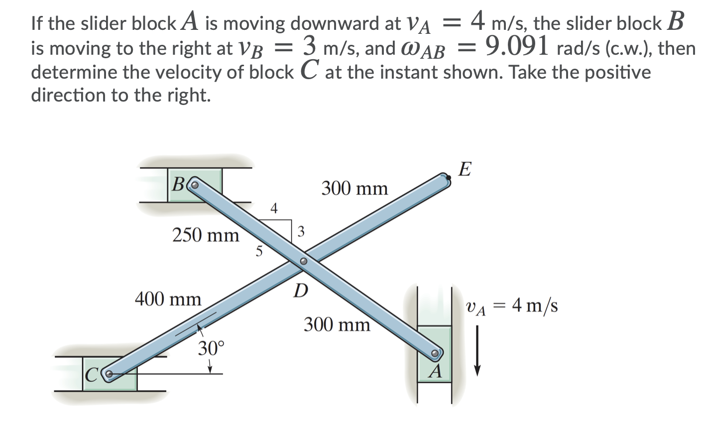 Solved If the slider block A is moving downward at VA = 4 | Chegg.com