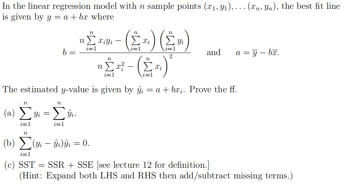 Solved In the linear regression model with n sample points | Chegg.com