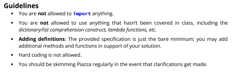 Solved Guidelines • You are not allowed to import anything. | Chegg.com