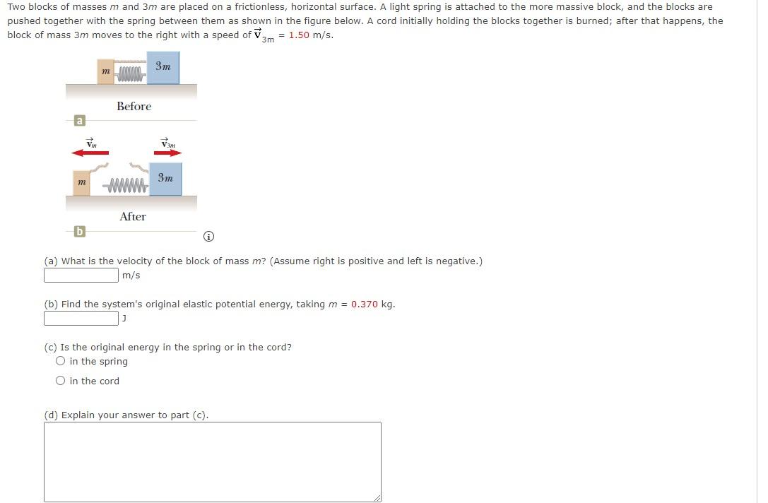 Solved Two blocks of masses m and 3m are placed on a | Chegg.com
