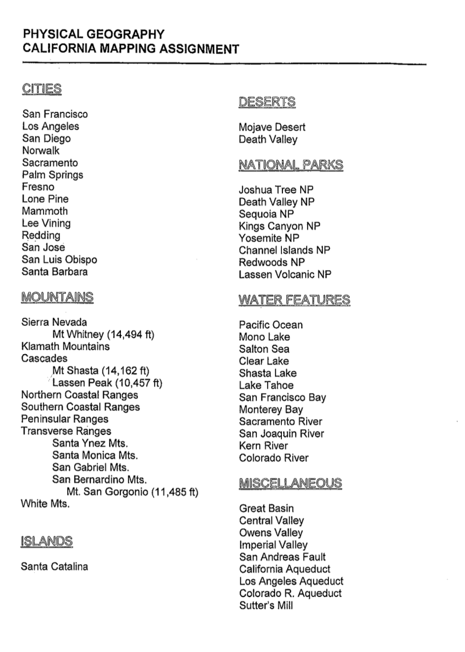 Physical geography california mapping assignment chegg