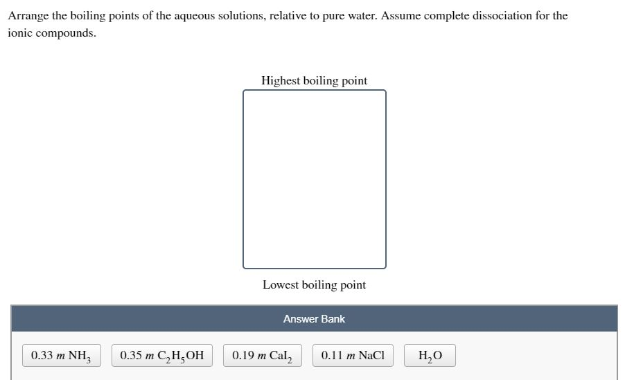 Solved Arrange the boiling points of the aqueous solutions, | Chegg.com