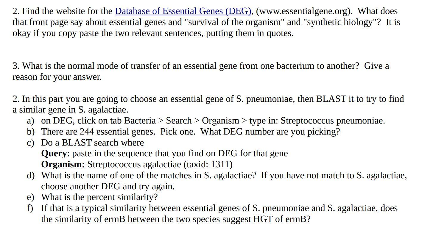 2. Find the website for the Database of Essential | Chegg.com