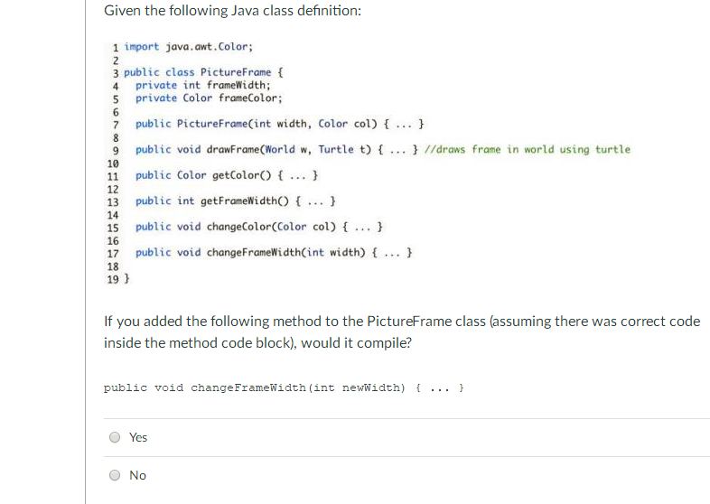 Solved given the following java class definition 1 import chegg