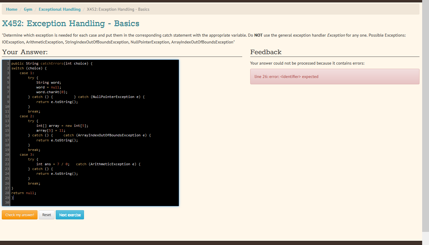 Solved X452 Exception Handling Basics IOException,