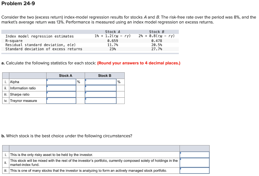 Problem 24 9 Consider The Two Excess Return Inde Chegg Com