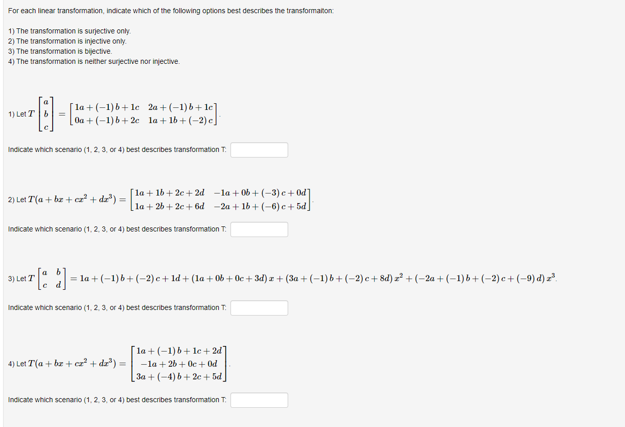 Solved For each linear transformation, indicate which of the | Chegg.com