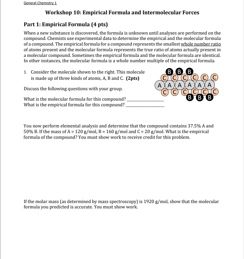 Solved General Chemistry 1 Workshop 10: Empirical Formula | Chegg.com