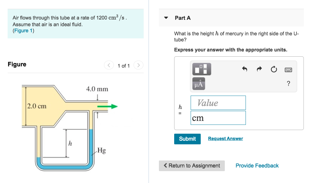 Solved Air flows through this tube at a rate of 1200 cm3/s