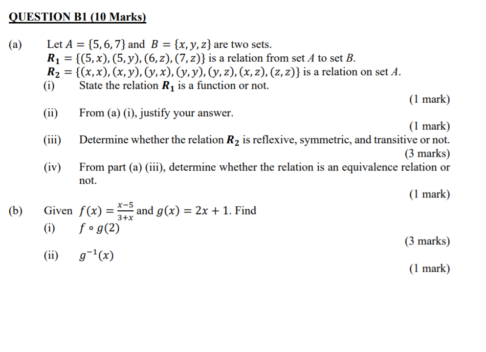 Solved QUESTION B1 (10 Marks) (a) = Let A = {5,6,7} And B = | Chegg.com