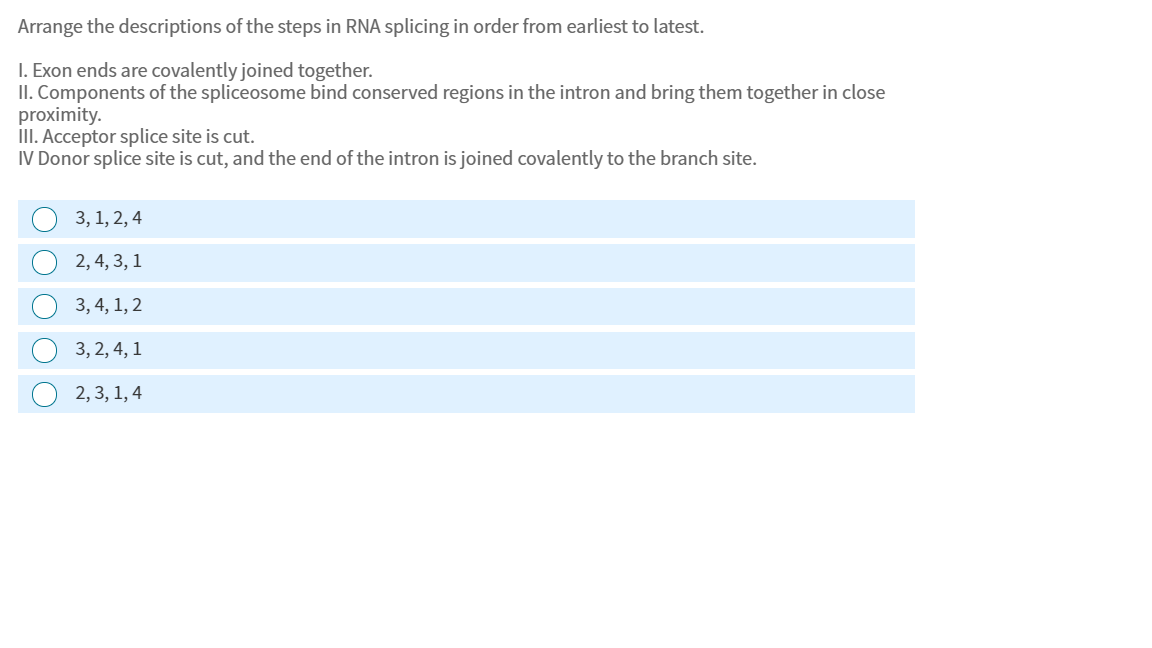Solved Arrange the descriptions of the steps in RNA splicing | Chegg.com
