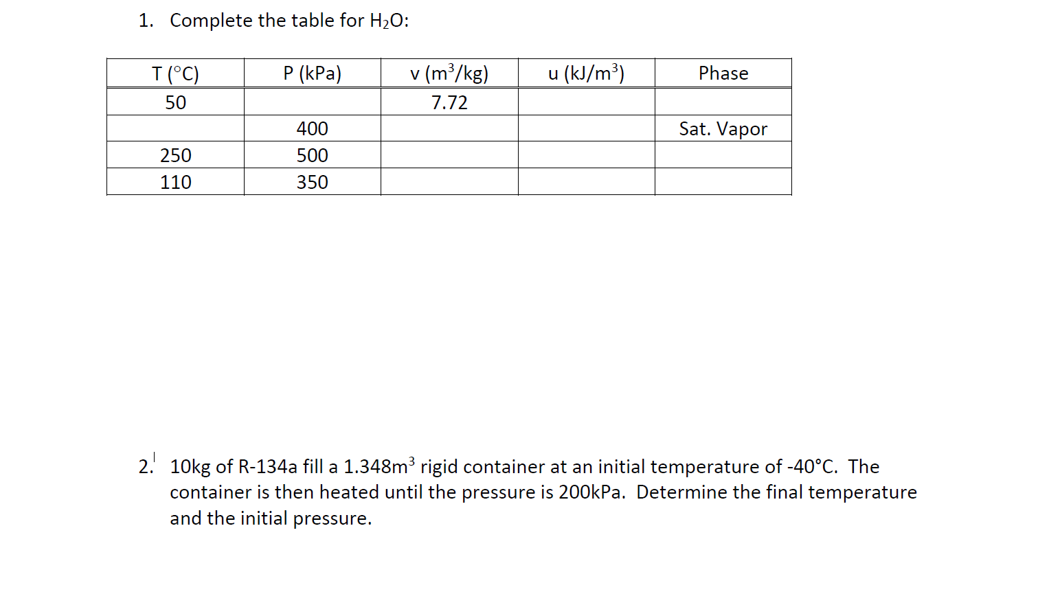 solved-1-complete-the-table-for-h2o-p-kpa-u-kj-m3-chegg