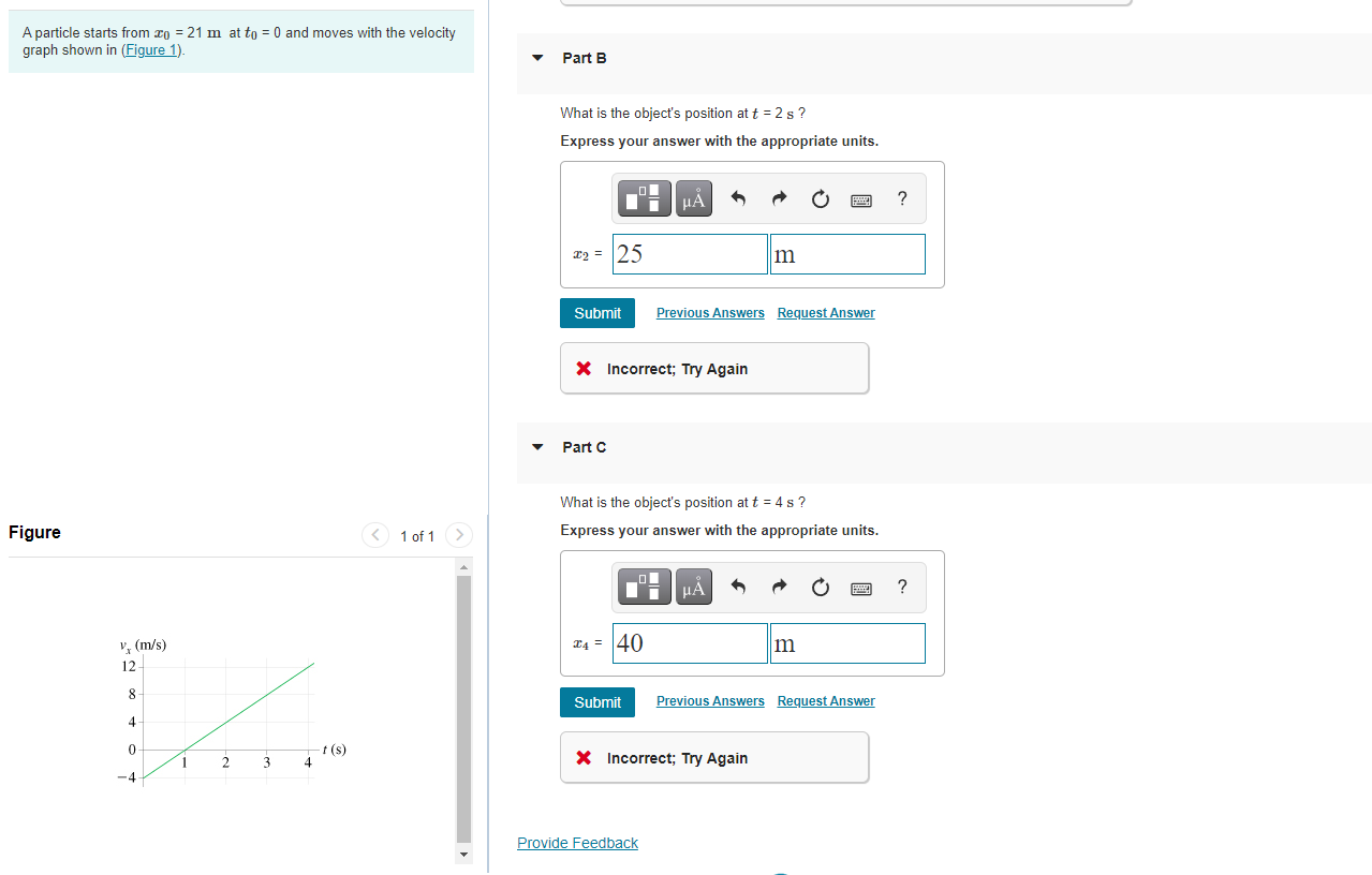 Solved A particle starts from co = 21 m at to = 0 and moves | Chegg.com