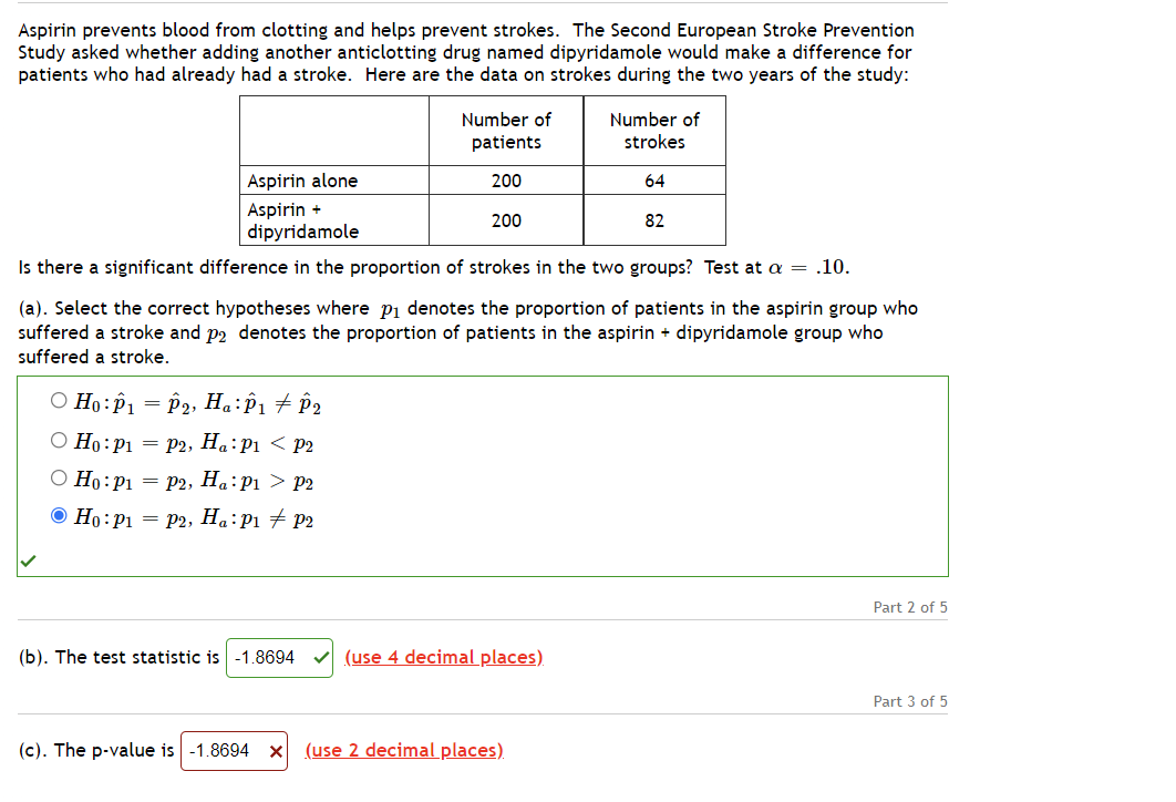 Solved Aspirin prevents blood from clotting and helps