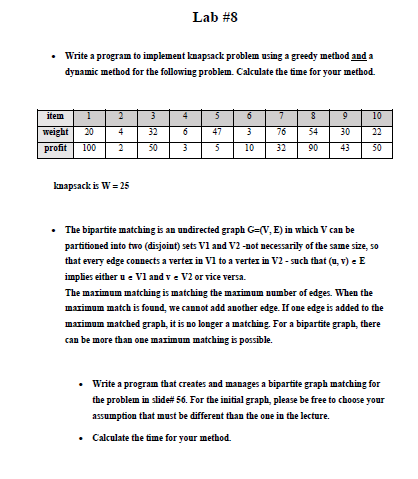 Solved Write a program to implement knapsack problem using a | Chegg.com