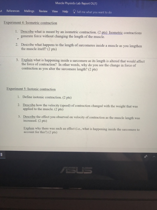 Solved Muscle PhysioEx Lab Report T References Mailings Chegg