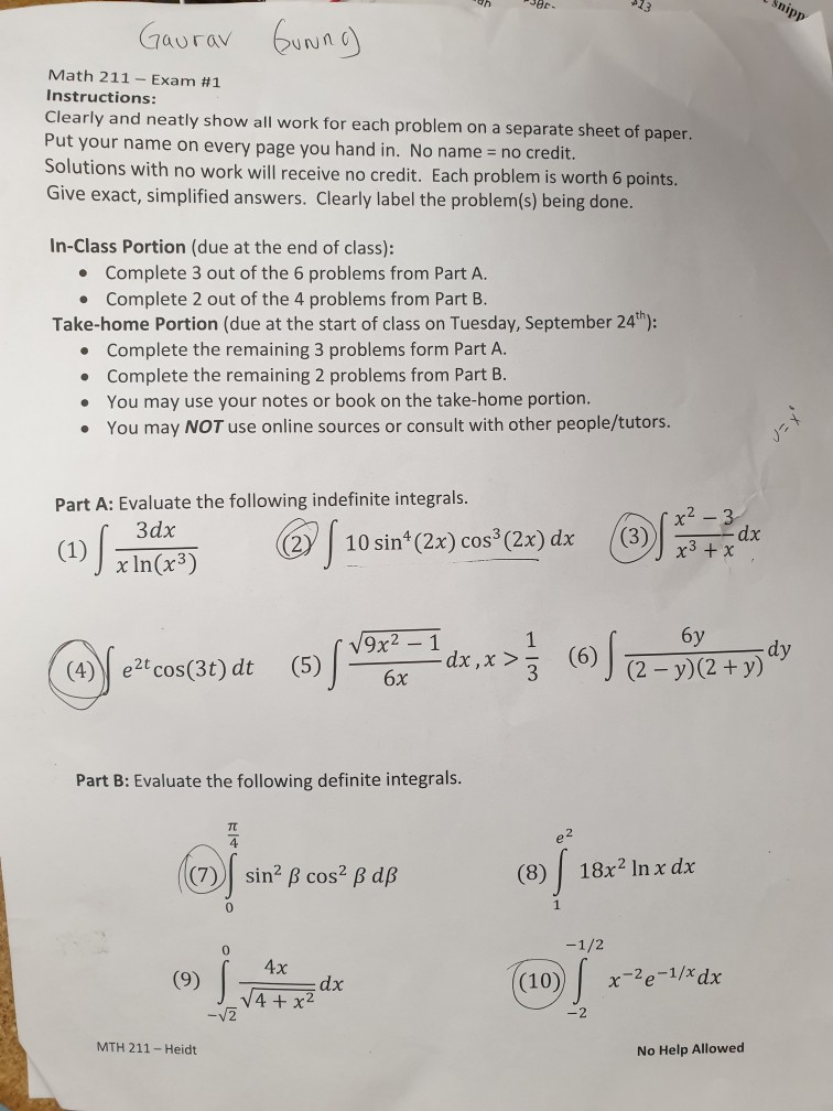 Gaurav Solved: 211 Gunung Math Exam #1 Instruct Oh ... - Snipp