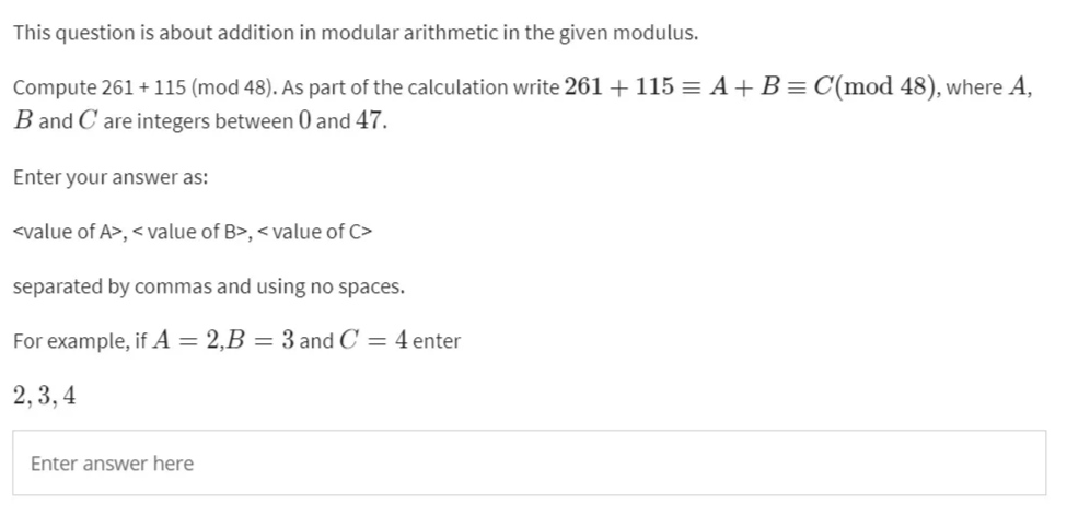 Solved This question is about addition in modular arithmetic | Chegg.com