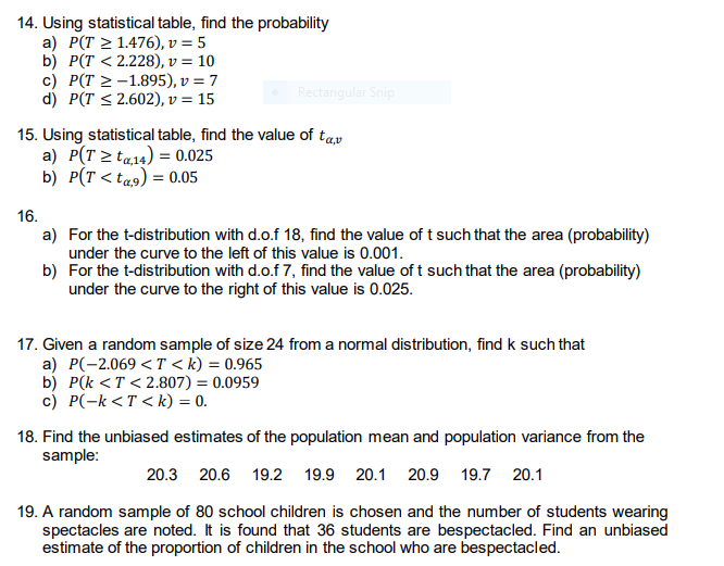 Solved 14. Using statistical table, find the probability a) | Chegg.com