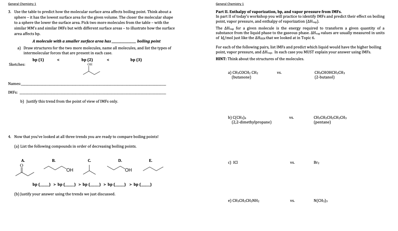Solved General Chemistry 1 Workshop 11. Intermolecular | Chegg.com