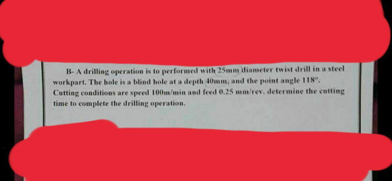 Solved B- A drilling operation is to performed with 25mm | Chegg.com