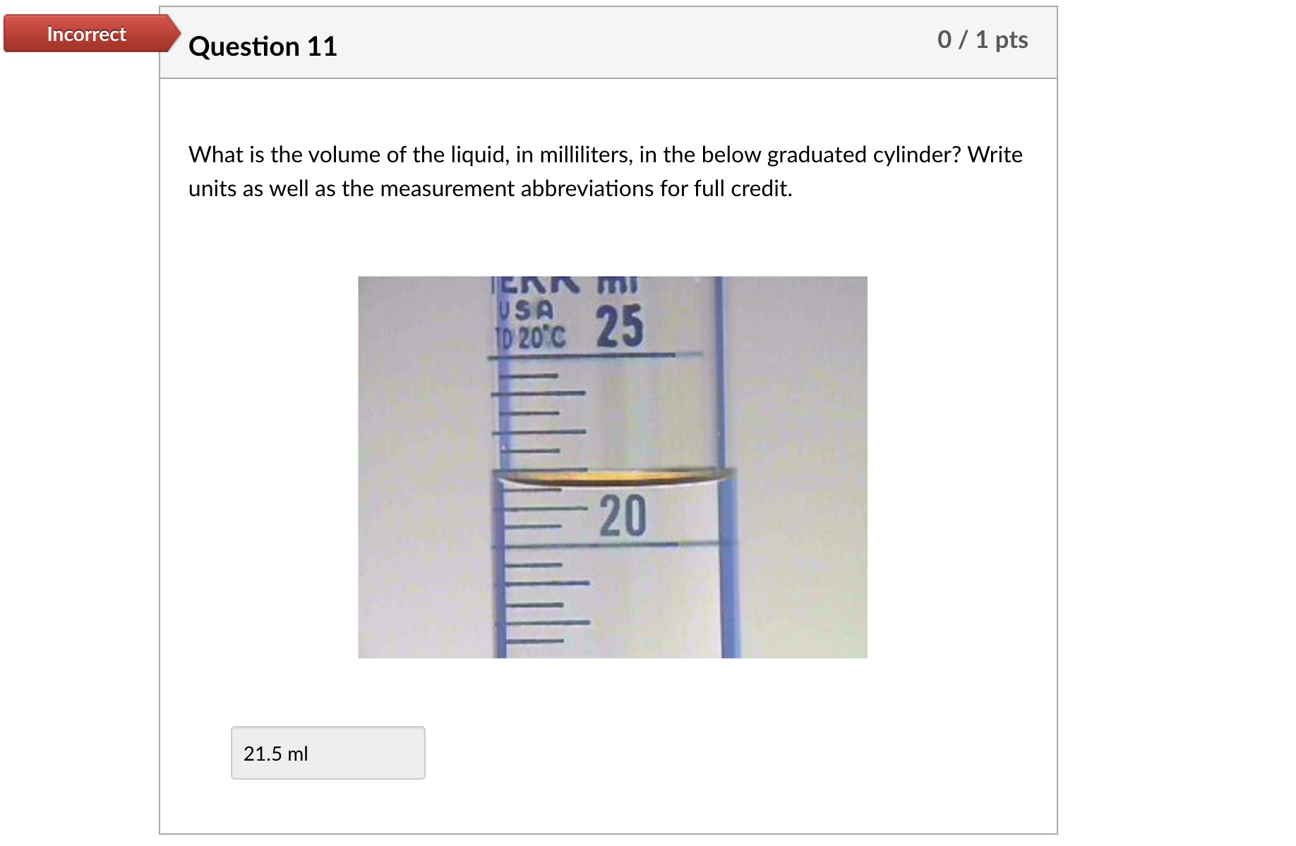 Solved What is the volume of the liquid, in milliliters, in | Chegg.com