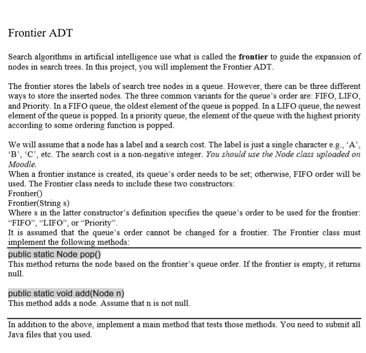 Solved Frontier ADT Search algorithms in artificial | Chegg.com