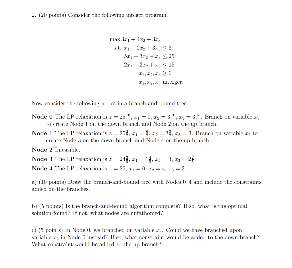 2. (20 points) Consider the following integer | Chegg.com