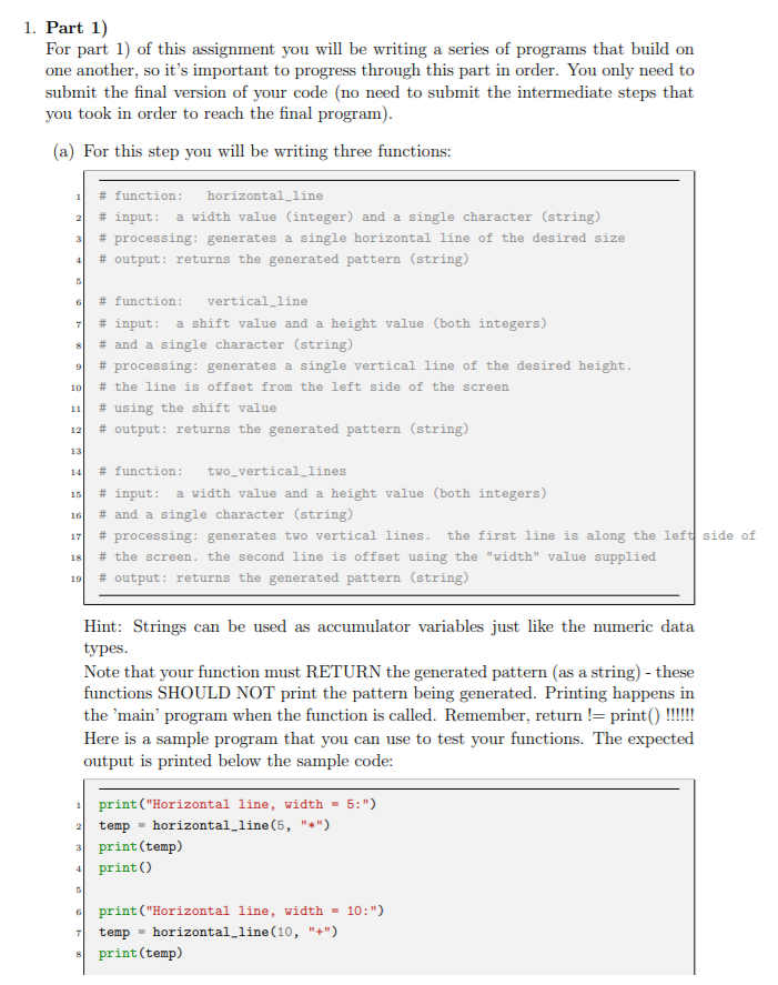 Solved 1. Part 1) For Part 1) Of This Assignment You Will Be | Chegg.com