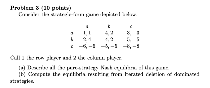 Solved Problem 3 (10 Points) Consider The Strategic-form | Chegg.com