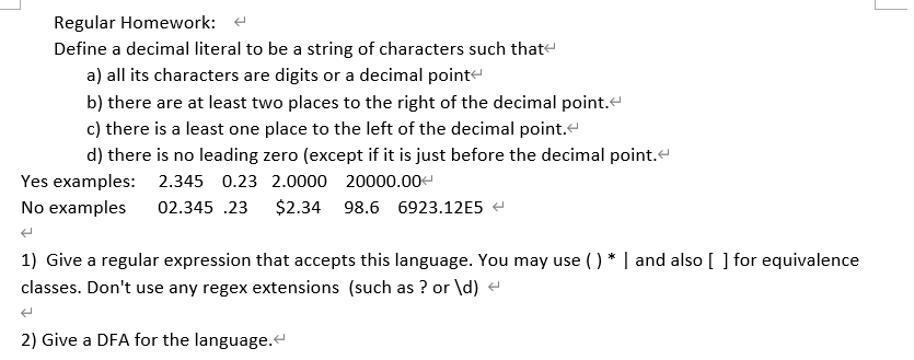 Solved Regular Homework: 4 Define a decimal literal to be a | Chegg.com