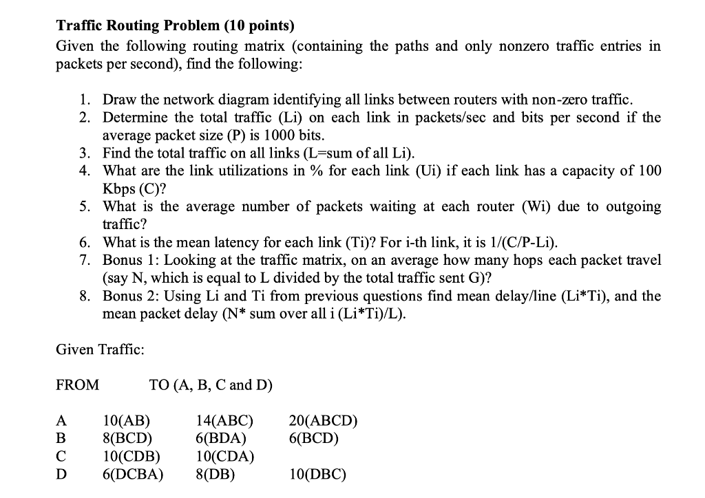 Traffic Routing Problem (10 points) Given the | Chegg.com