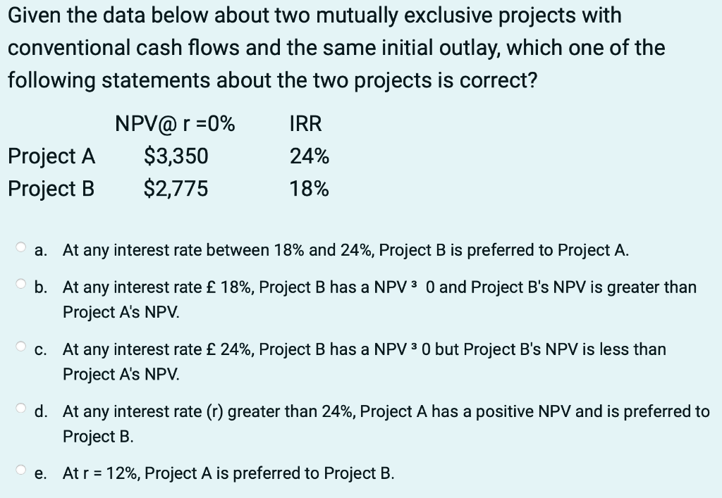 Solved Given the data below about two mutually exclusive | Chegg.com