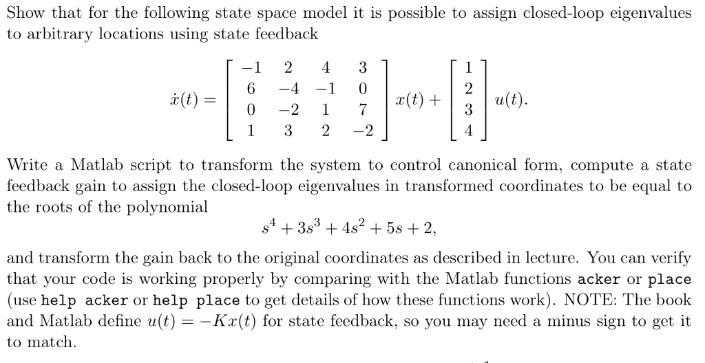 Solved Show that for the following state space model it is | Chegg.com
